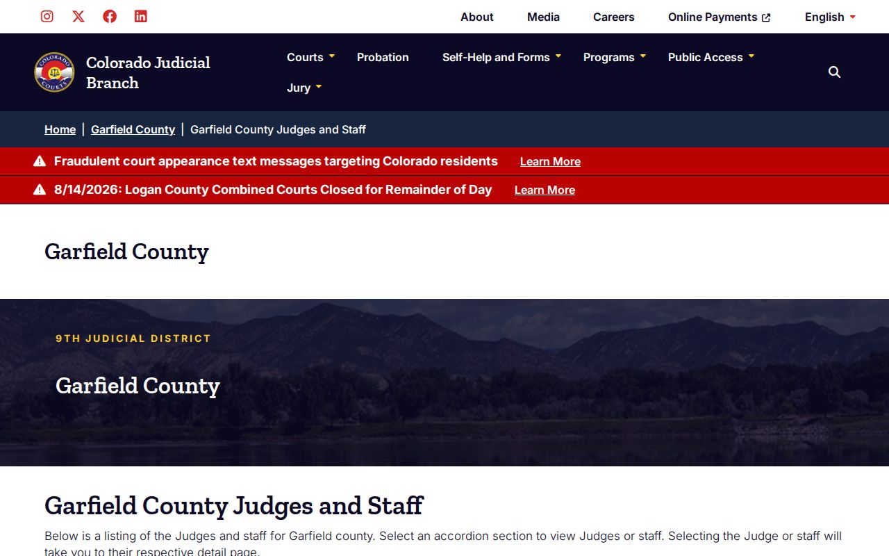 Garfield County court schedule judges and staff directory