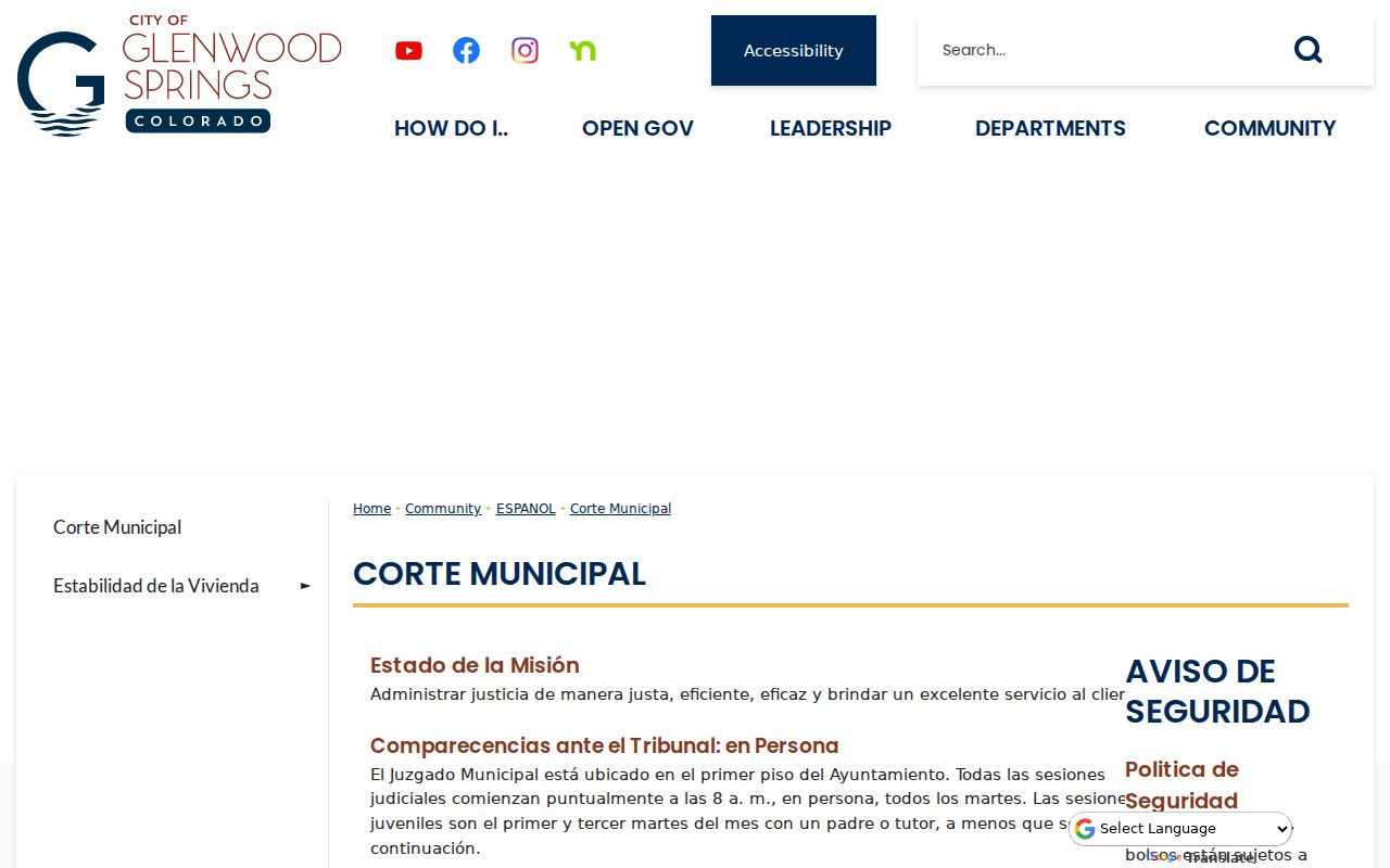 Glenwood Springs court records Spanish municipal court page