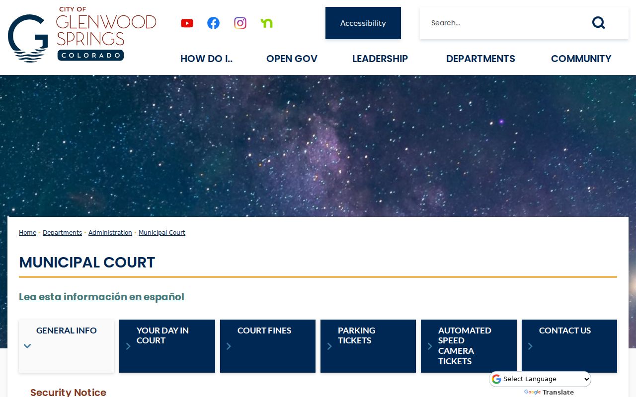 Glenwood Springs court records municipal court page