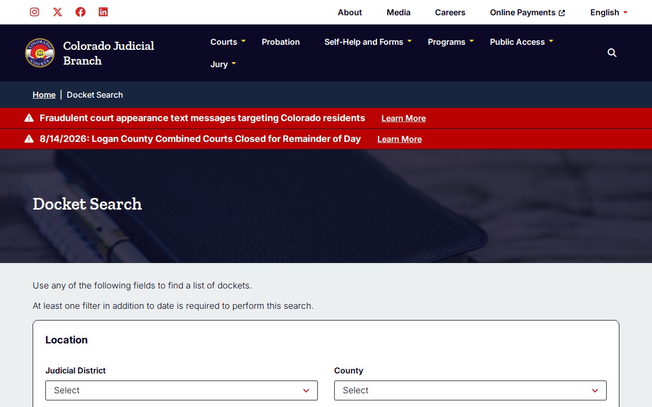 Garfield County court docket statewide calendar search