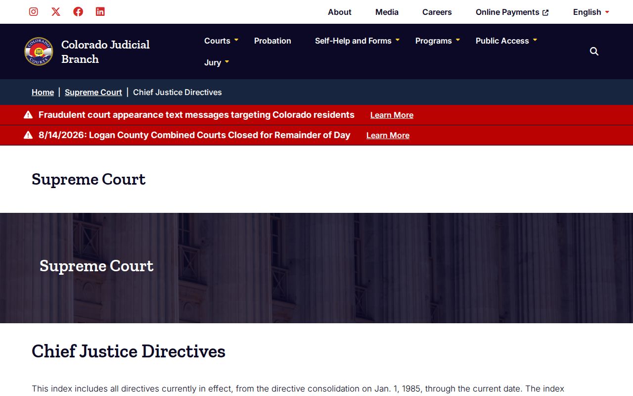 Garfield County court record Chief Justice Directives index