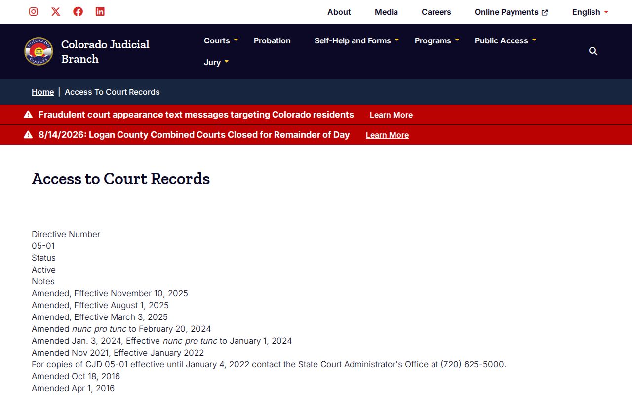 Garfield County court records public access directive page