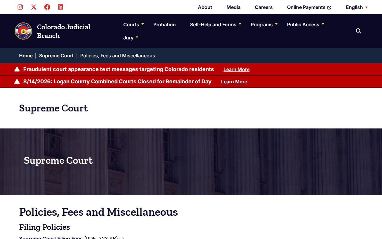 Garfield County court record policies and fees page
