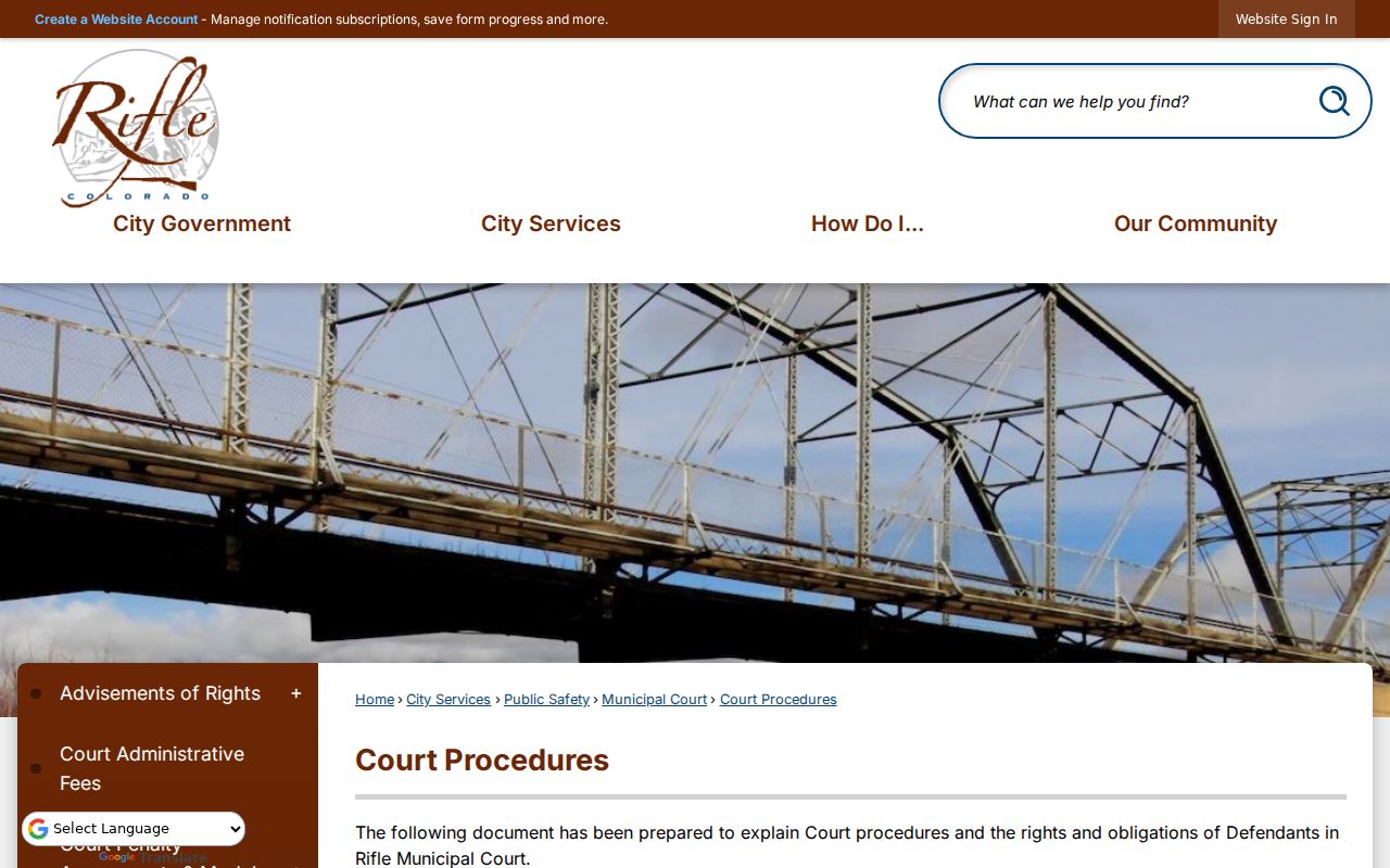Rifle court records and municipal procedure page